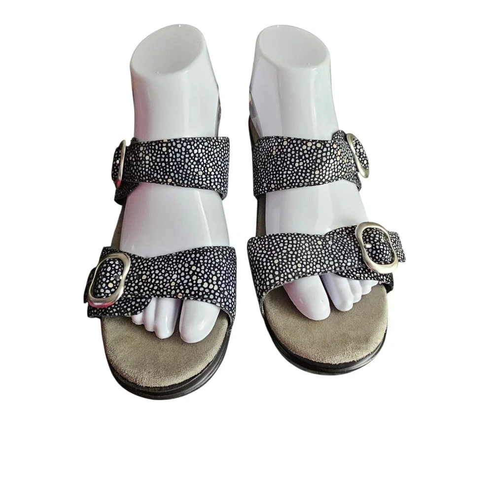 Dansko Sophie Wedge Black Dot Leather Slip On Sandals Size 39 US 8.5-9 - Picture 3 of 11